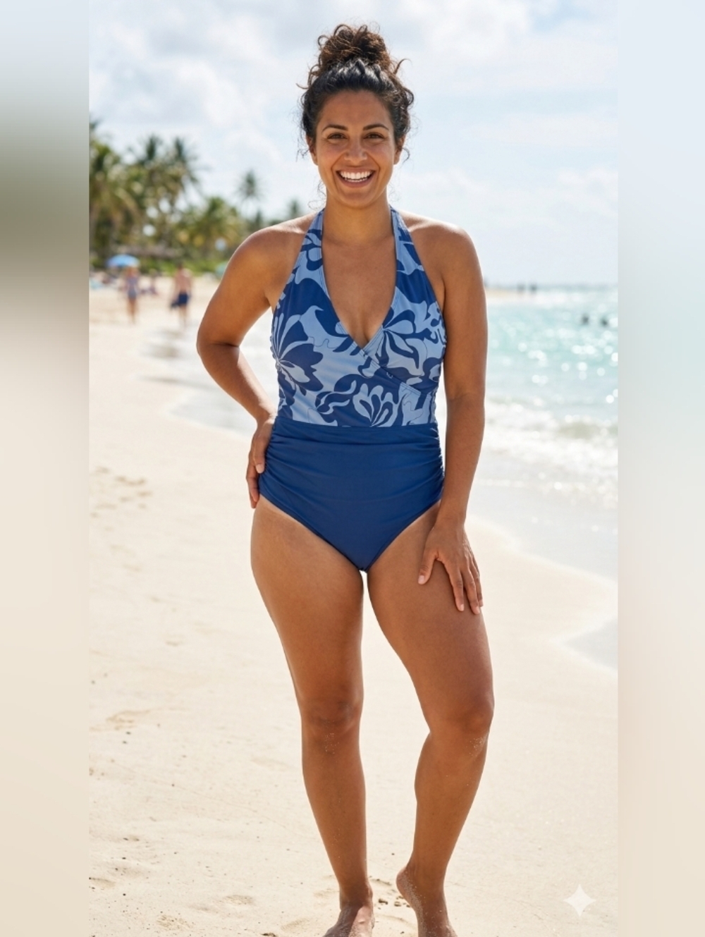 Slimming Tropical Island 16 Slimming Blue Hawaiian Floral One-Piece Swim Suit